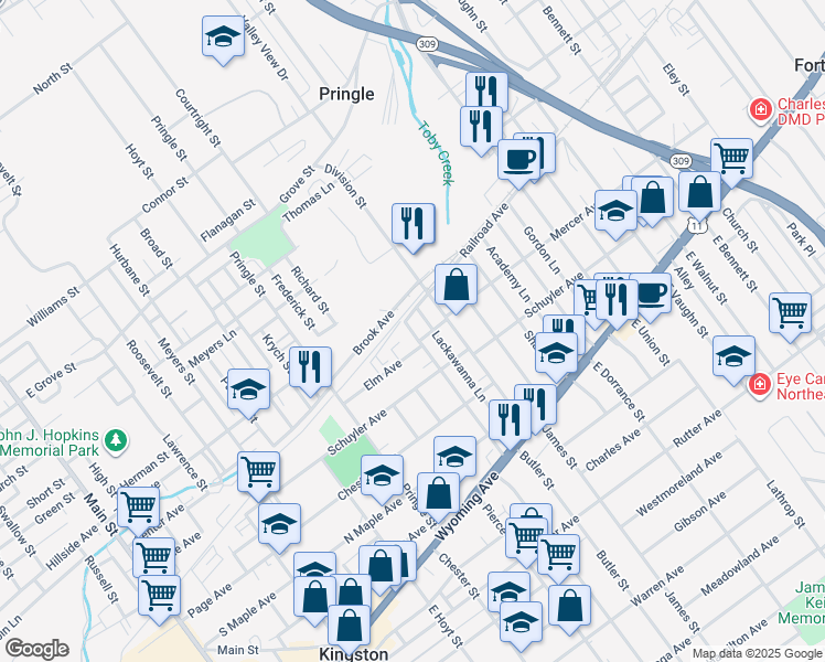 map of restaurants, bars, coffee shops, grocery stores, and more near 116-118 Division Street in Kingston