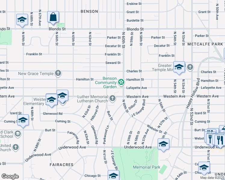 map of restaurants, bars, coffee shops, grocery stores, and more near 6017 Lafayette Court in Omaha