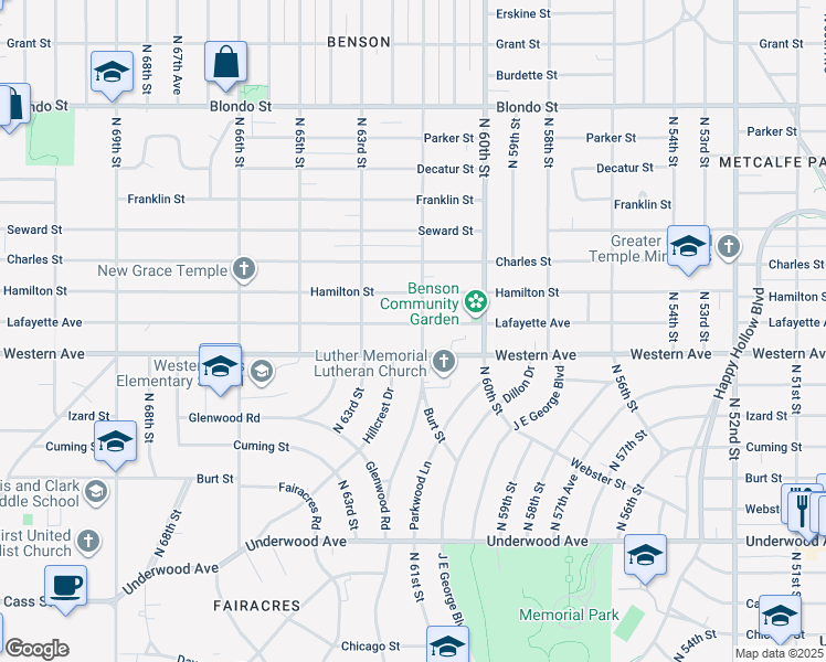 map of restaurants, bars, coffee shops, grocery stores, and more near 1206 North 61st Street in Omaha