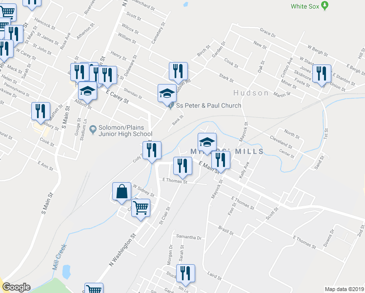 map of restaurants, bars, coffee shops, grocery stores, and more near 19 Adams Street in Wilkes-Barre