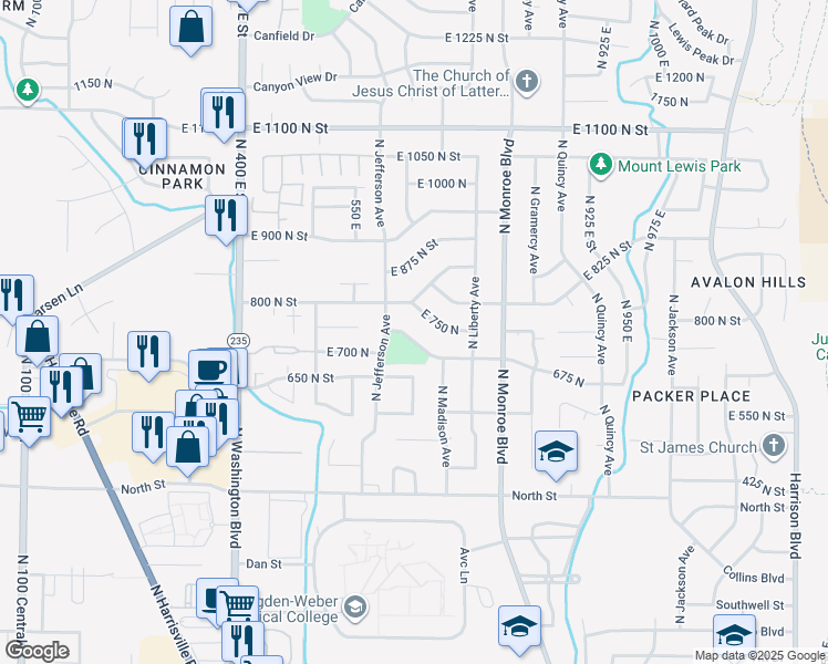 map of restaurants, bars, coffee shops, grocery stores, and more near 642 East 675 North in Ogden