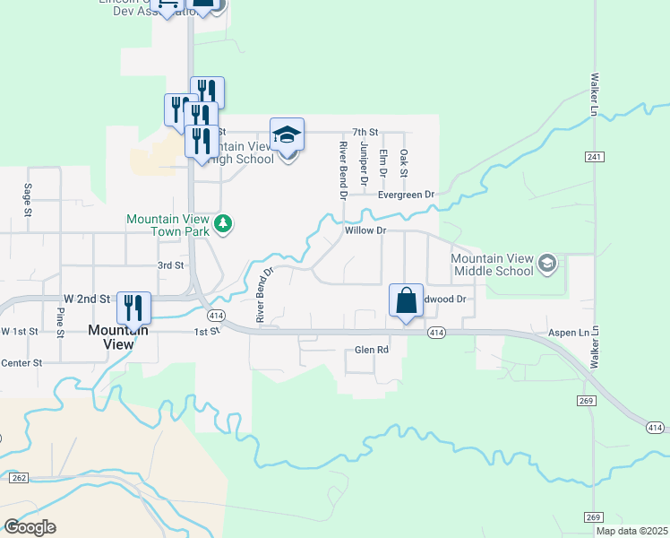 map of restaurants, bars, coffee shops, grocery stores, and more near 435 South Cottonwood Drive in Mountain View