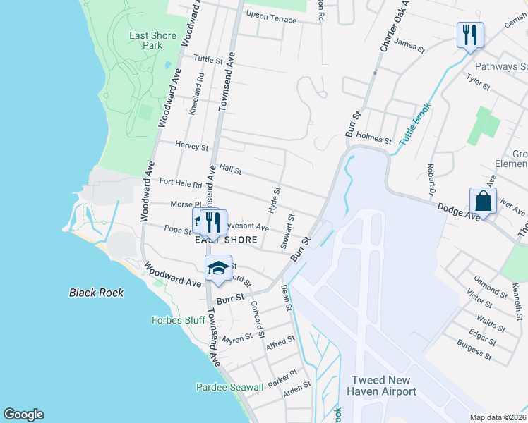 map of restaurants, bars, coffee shops, grocery stores, and more near 72 Stuyvesant Avenue in New Haven