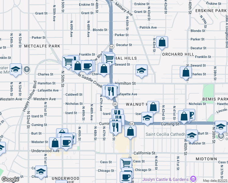 map of restaurants, bars, coffee shops, grocery stores, and more near 1140 Northwest Radial Highway in Omaha