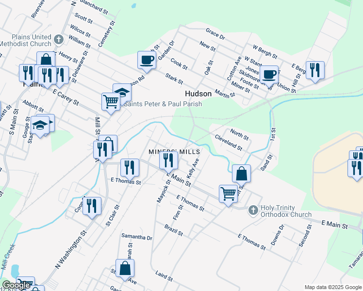 map of restaurants, bars, coffee shops, grocery stores, and more near 313 Mayock St in Wilkes-Barre
