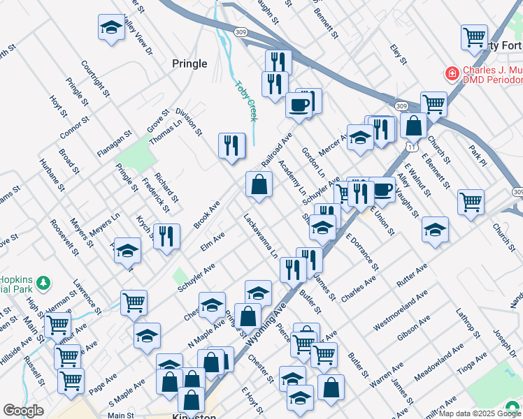 map of restaurants, bars, coffee shops, grocery stores, and more near 129 Division St in Kingston