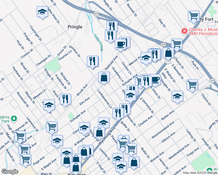 map of restaurants, bars, coffee shops, grocery stores, and more near 112 Poplar Street in Kingston