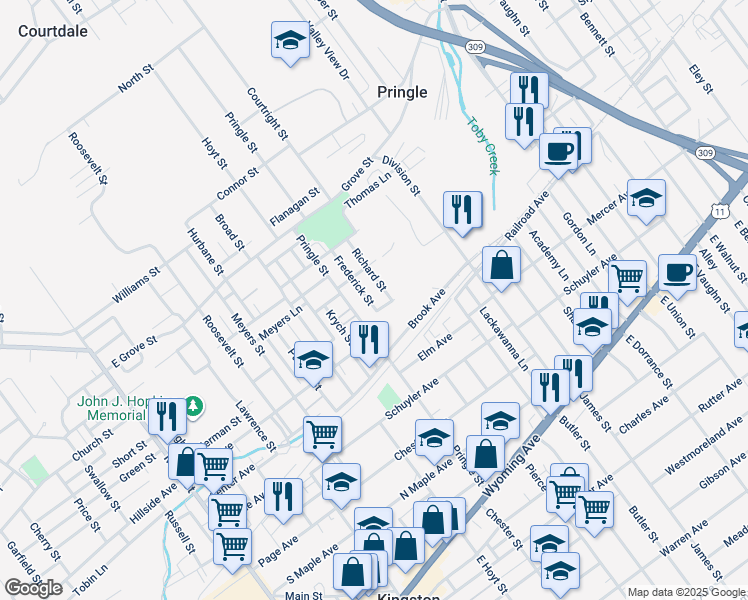 map of restaurants, bars, coffee shops, grocery stores, and more near 249 Frederick Street in Kingston