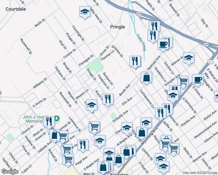 map of restaurants, bars, coffee shops, grocery stores, and more near 249 Frederick Street in Kingston