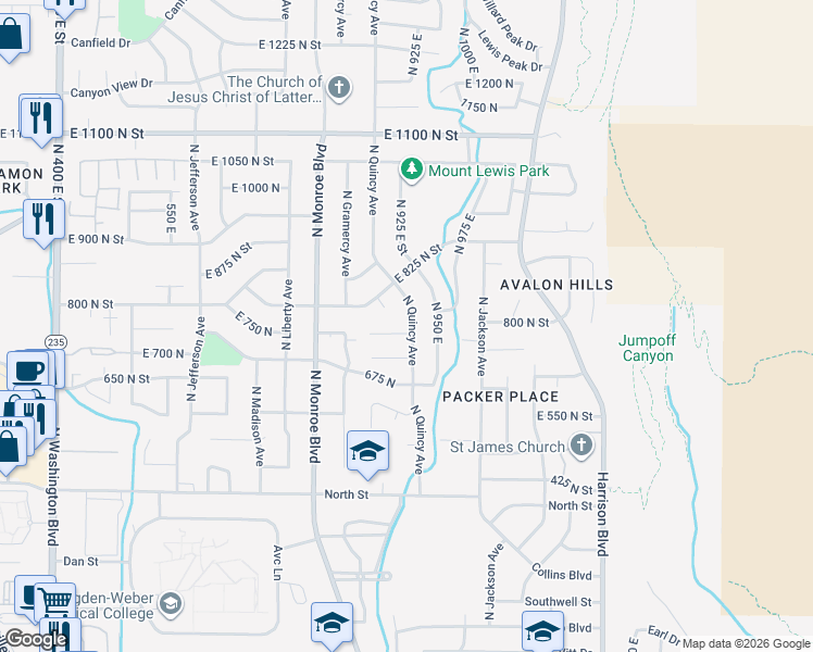 map of restaurants, bars, coffee shops, grocery stores, and more near 918 East 760 North in Ogden