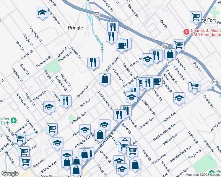 map of restaurants, bars, coffee shops, grocery stores, and more near 112 Poplar Street in Kingston