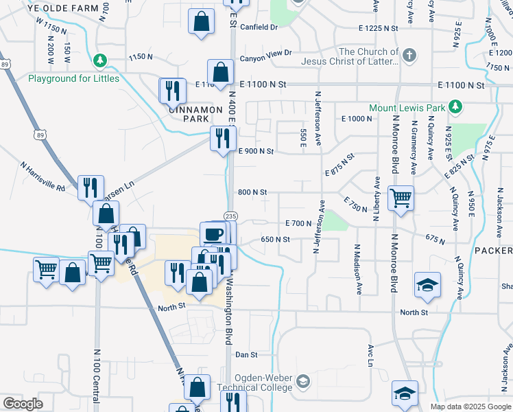 map of restaurants, bars, coffee shops, grocery stores, and more near 469 800 North Street in Ogden