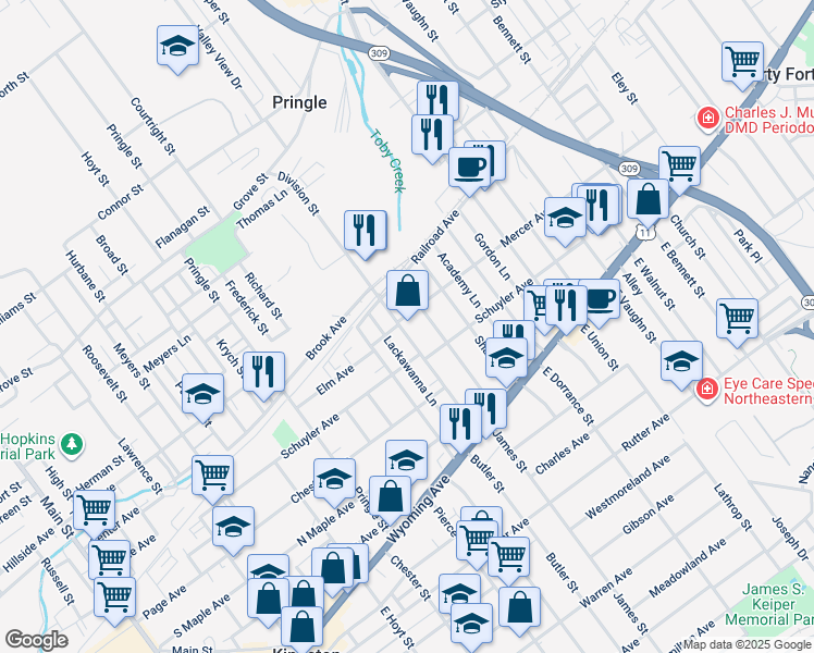 map of restaurants, bars, coffee shops, grocery stores, and more near 109 Division Street in Kingston