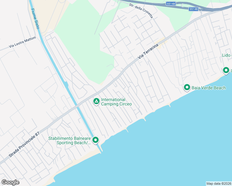 map of restaurants, bars, coffee shops, grocery stores, and more near 13 Riva dei Gabbiani in Terracina