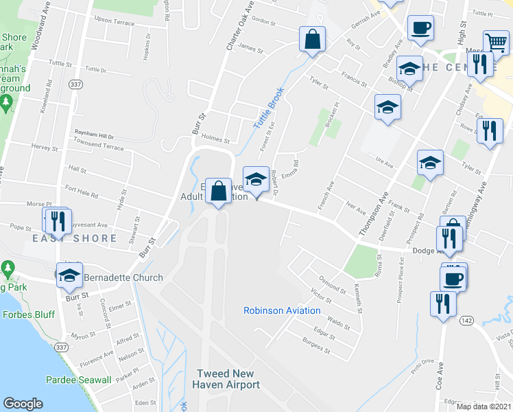 map of restaurants, bars, coffee shops, grocery stores, and more near 290 Dodge Avenue in East Haven