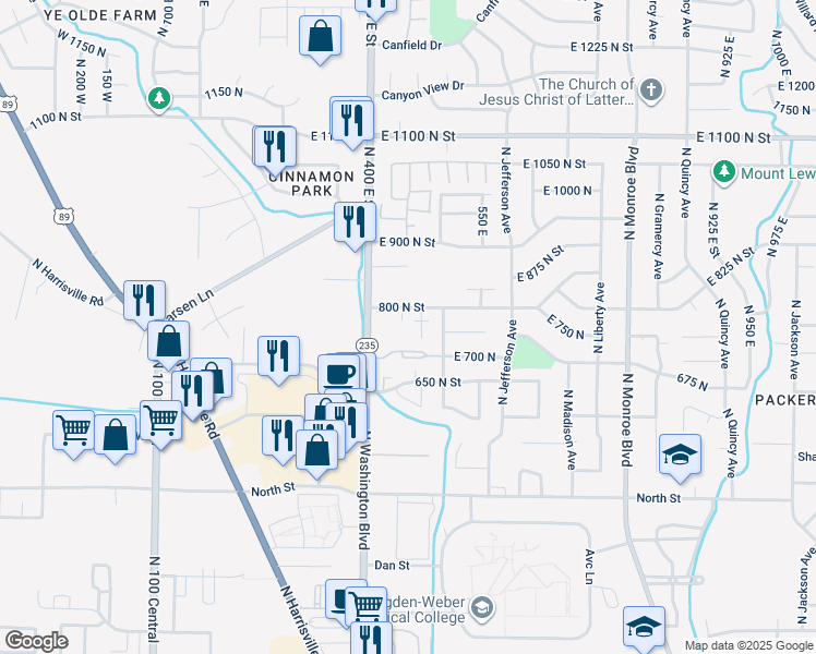 map of restaurants, bars, coffee shops, grocery stores, and more near 469 800 North Street in Ogden