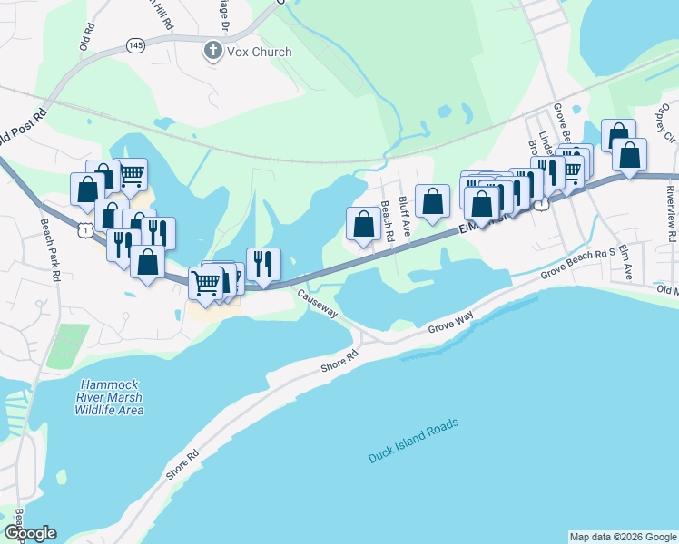 map of restaurants, bars, coffee shops, grocery stores, and more near 296 East Main Street in Clinton