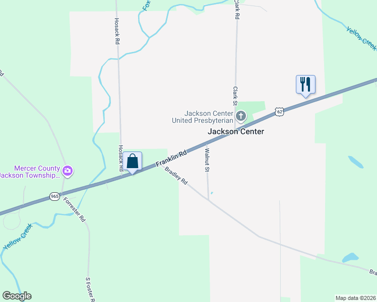 map of restaurants, bars, coffee shops, grocery stores, and more near Pennsylvania 965 in Jackson Center