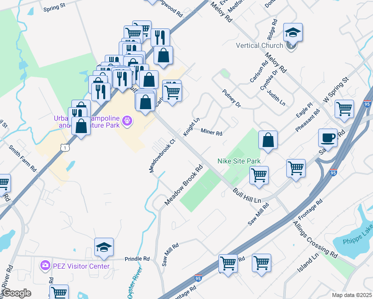 map of restaurants, bars, coffee shops, grocery stores, and more near 156 Bull Hill Lane in West Haven