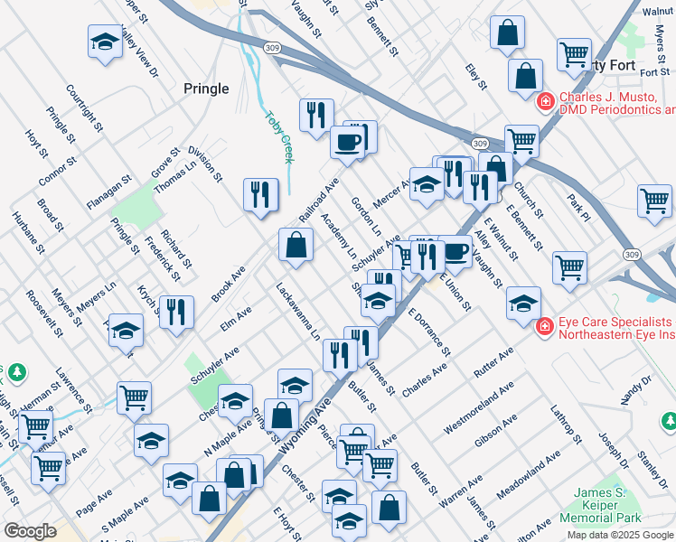 map of restaurants, bars, coffee shops, grocery stores, and more near 79 Poplar Street in Kingston