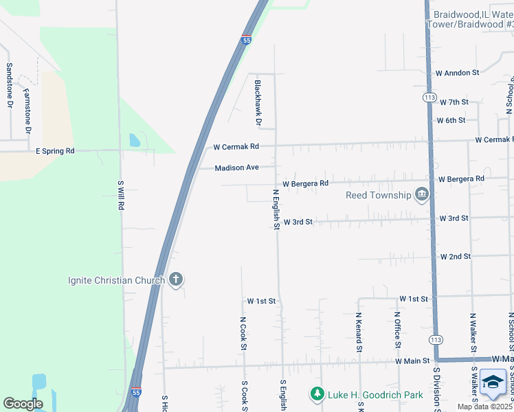 map of restaurants, bars, coffee shops, grocery stores, and more near 406 North English Street in Braidwood