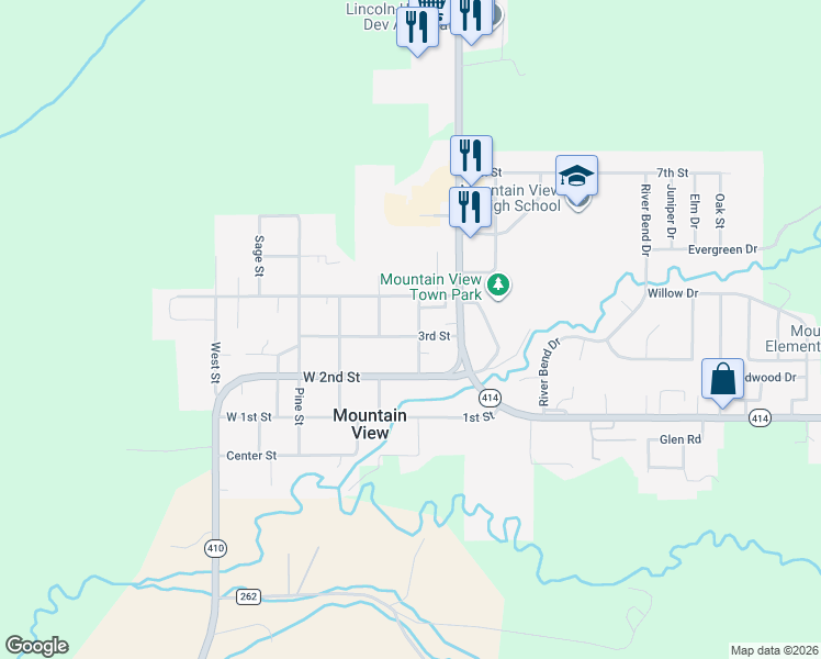 map of restaurants, bars, coffee shops, grocery stores, and more near 223 Alder Street in Mountain View