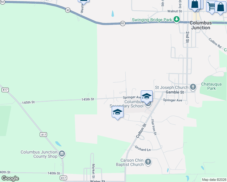 map of restaurants, bars, coffee shops, grocery stores, and more near 820 Springer Avenue in Columbus Junction