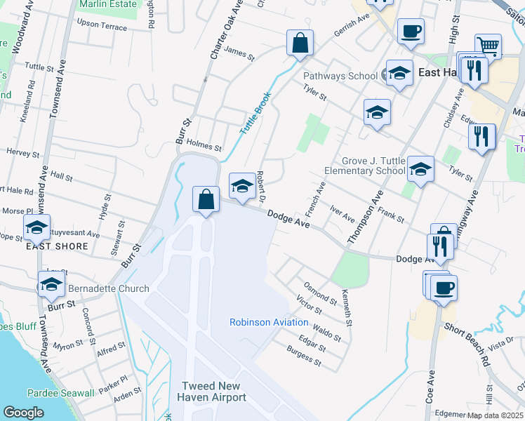 map of restaurants, bars, coffee shops, grocery stores, and more near 290 Dodge Avenue in East Haven