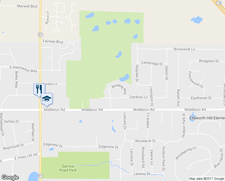 map of restaurants, bars, coffee shops, grocery stores, and more near 7577 Wake Robin Drive in Hudson