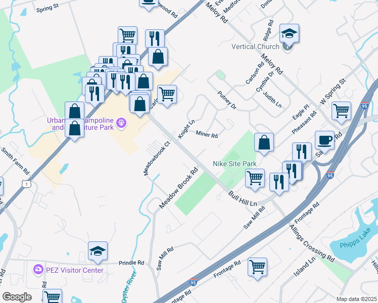 map of restaurants, bars, coffee shops, grocery stores, and more near 150 Bull Hill Lane in West Haven