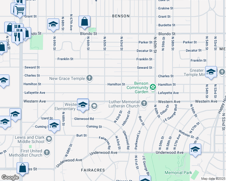 map of restaurants, bars, coffee shops, grocery stores, and more near 6330 Western Avenue in Omaha