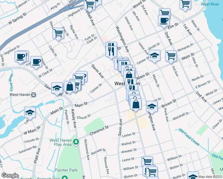 map of restaurants, bars, coffee shops, grocery stores, and more near 426 Main Street in West Haven