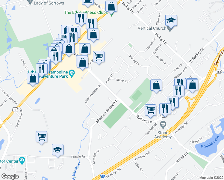map of restaurants, bars, coffee shops, grocery stores, and more near 150 Bull Hill Lane in West Haven
