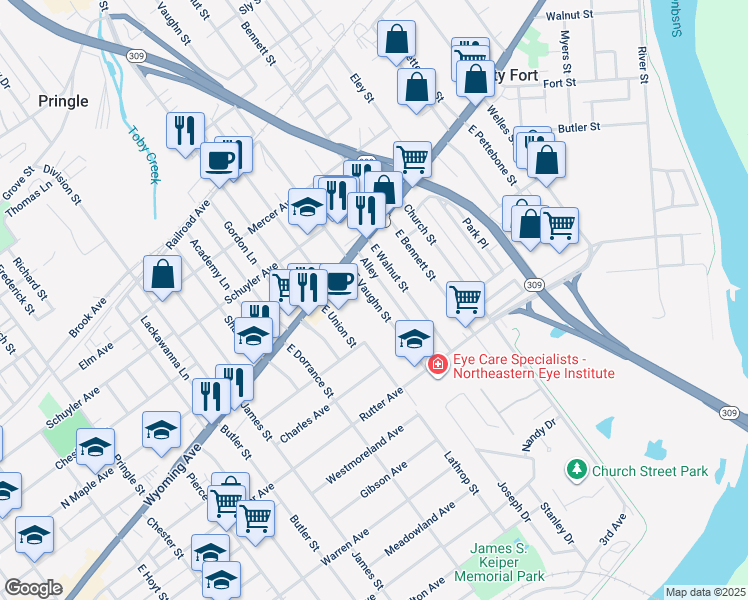 map of restaurants, bars, coffee shops, grocery stores, and more near 81 East Vaughn Street in Kingston