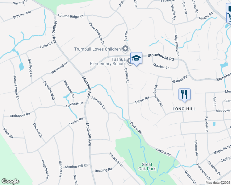 map of restaurants, bars, coffee shops, grocery stores, and more near 42 Gatehouse Road in Trumbull