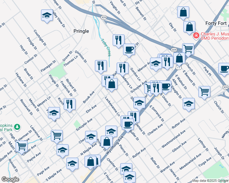 map of restaurants, bars, coffee shops, grocery stores, and more near 128 Poplar Street in Kingston
