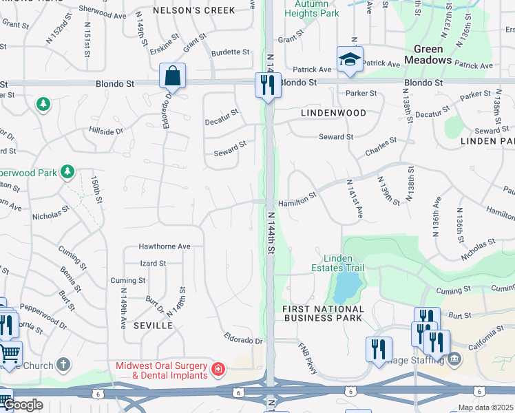 map of restaurants, bars, coffee shops, grocery stores, and more near 1411 North 145th Plaza in Omaha
