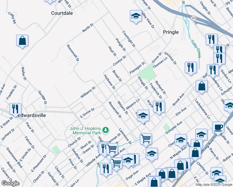 map of restaurants, bars, coffee shops, grocery stores, and more near 219 East Grove Street in Edwardsville