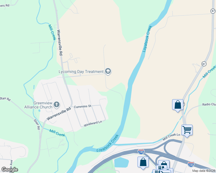 map of restaurants, bars, coffee shops, grocery stores, and more near 540 County Farm Road in Montoursville