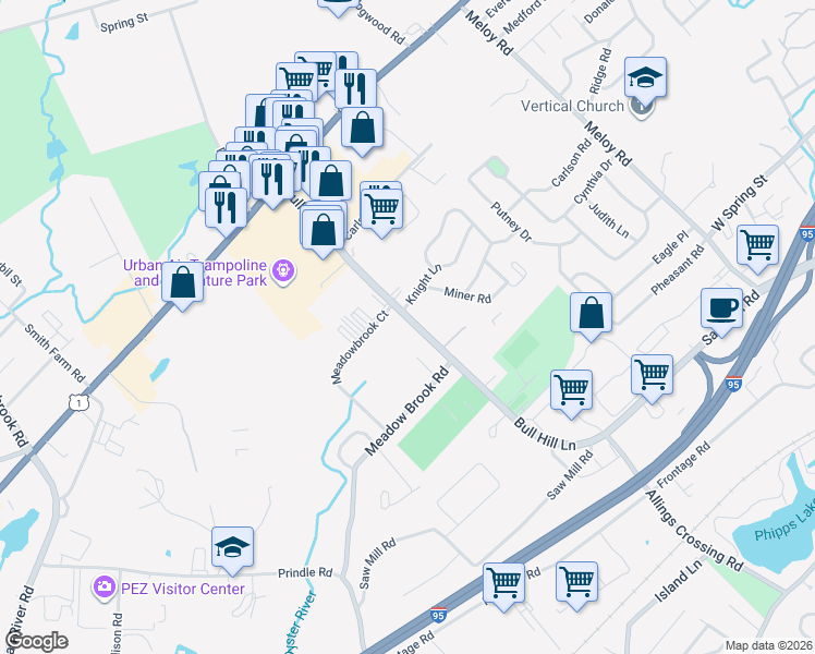 map of restaurants, bars, coffee shops, grocery stores, and more near 203 Bull Hill Lane in West Haven