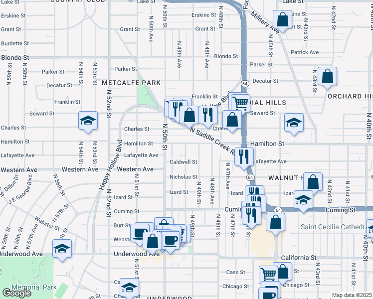 map of restaurants, bars, coffee shops, grocery stores, and more near 4906 Hamilton Street in Omaha