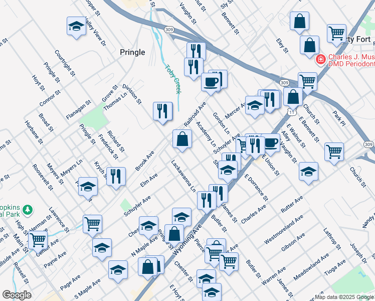 map of restaurants, bars, coffee shops, grocery stores, and more near 128 Poplar Street in Kingston