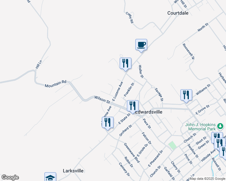 map of restaurants, bars, coffee shops, grocery stores, and more near East Luzerne Avenue in Luzerne County