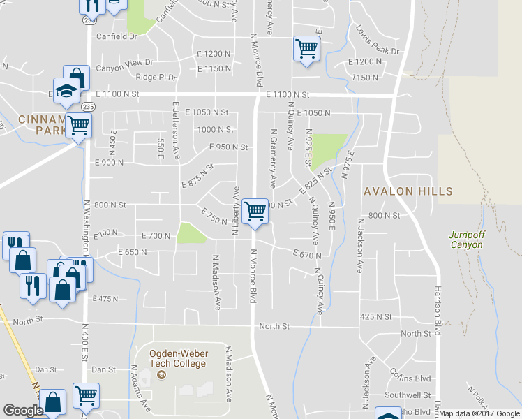 map of restaurants, bars, coffee shops, grocery stores, and more near 826 East 760 North in Ogden