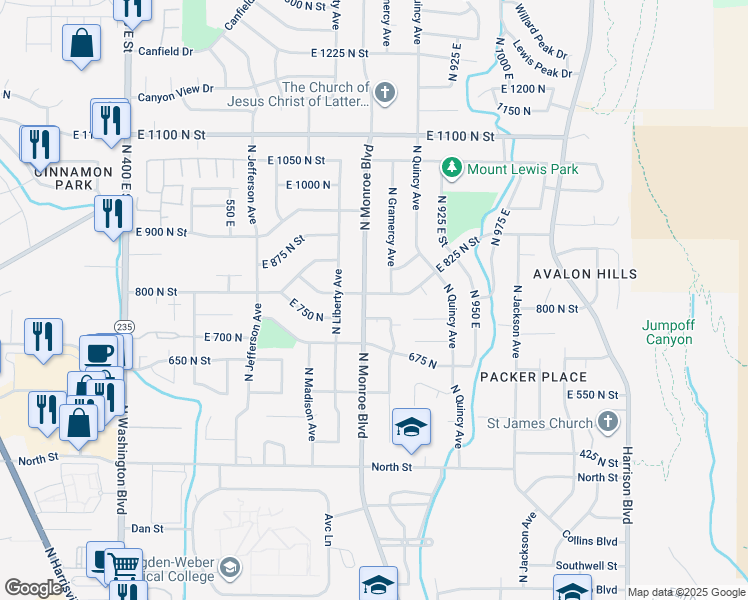 map of restaurants, bars, coffee shops, grocery stores, and more near 826 East 760 North in Ogden
