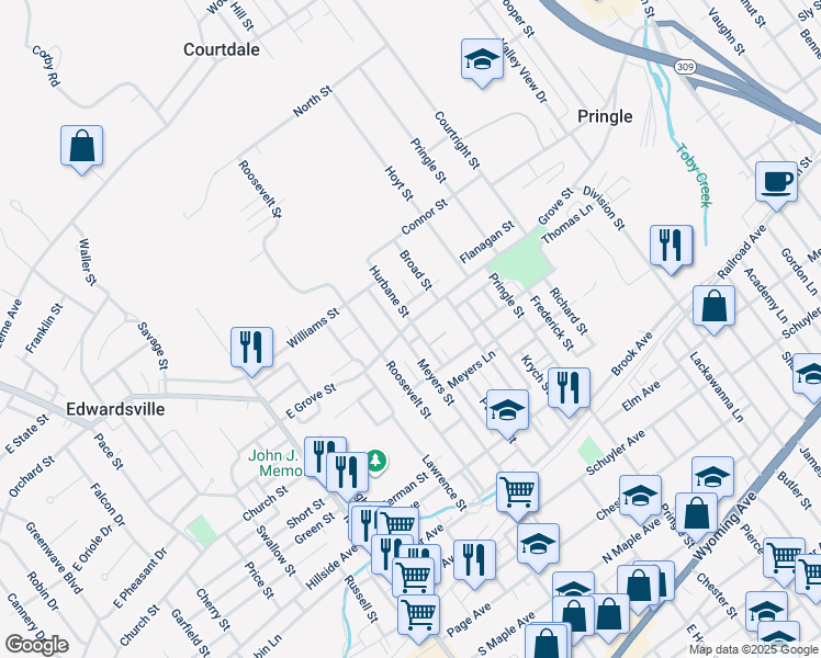 map of restaurants, bars, coffee shops, grocery stores, and more near 219 East Grove Street in Edwardsville