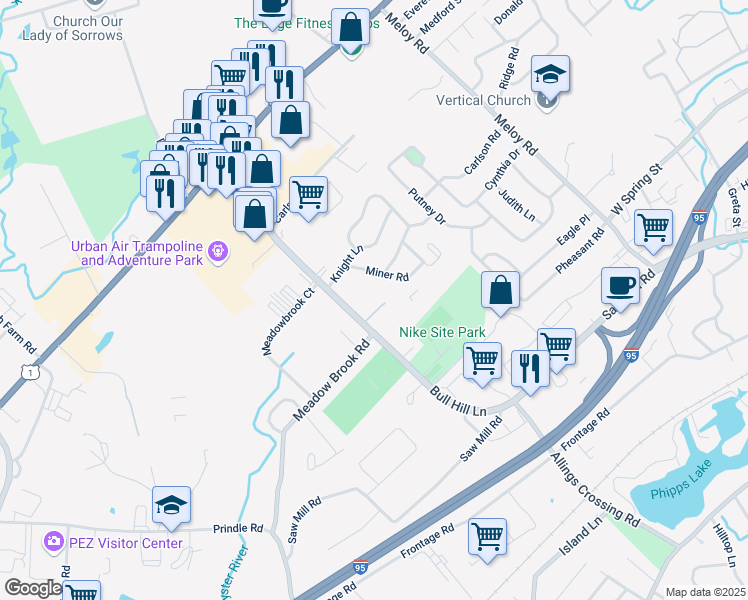 map of restaurants, bars, coffee shops, grocery stores, and more near 7 Miner Road in West Haven