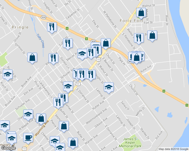 map of restaurants, bars, coffee shops, grocery stores, and more near 715 Wyoming Avenue in Kingston
