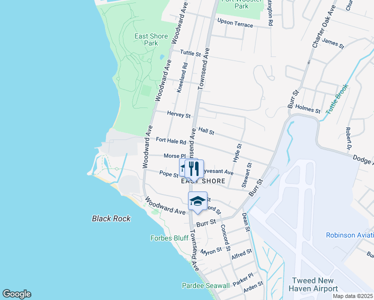 map of restaurants, bars, coffee shops, grocery stores, and more near in New Haven