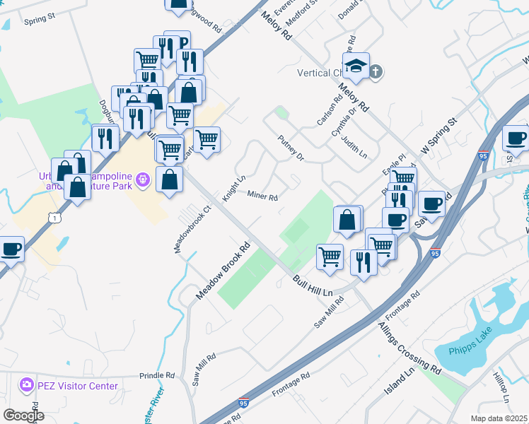 map of restaurants, bars, coffee shops, grocery stores, and more near 15 Miner Road in West Haven
